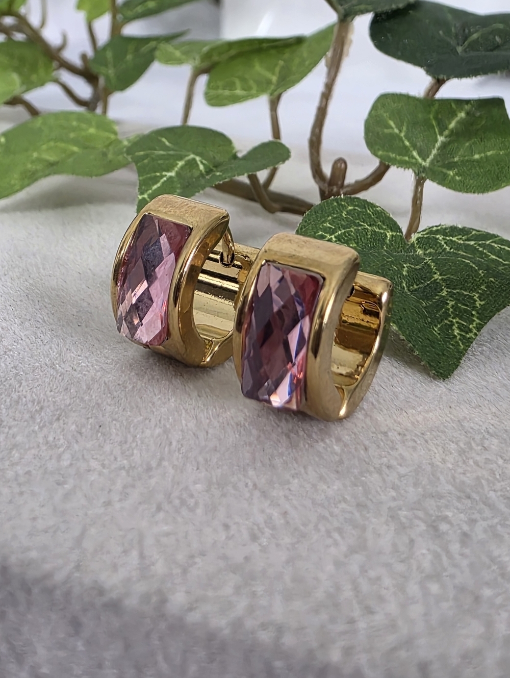 Gold with Pink Huggie Cuff Hoop Earrings